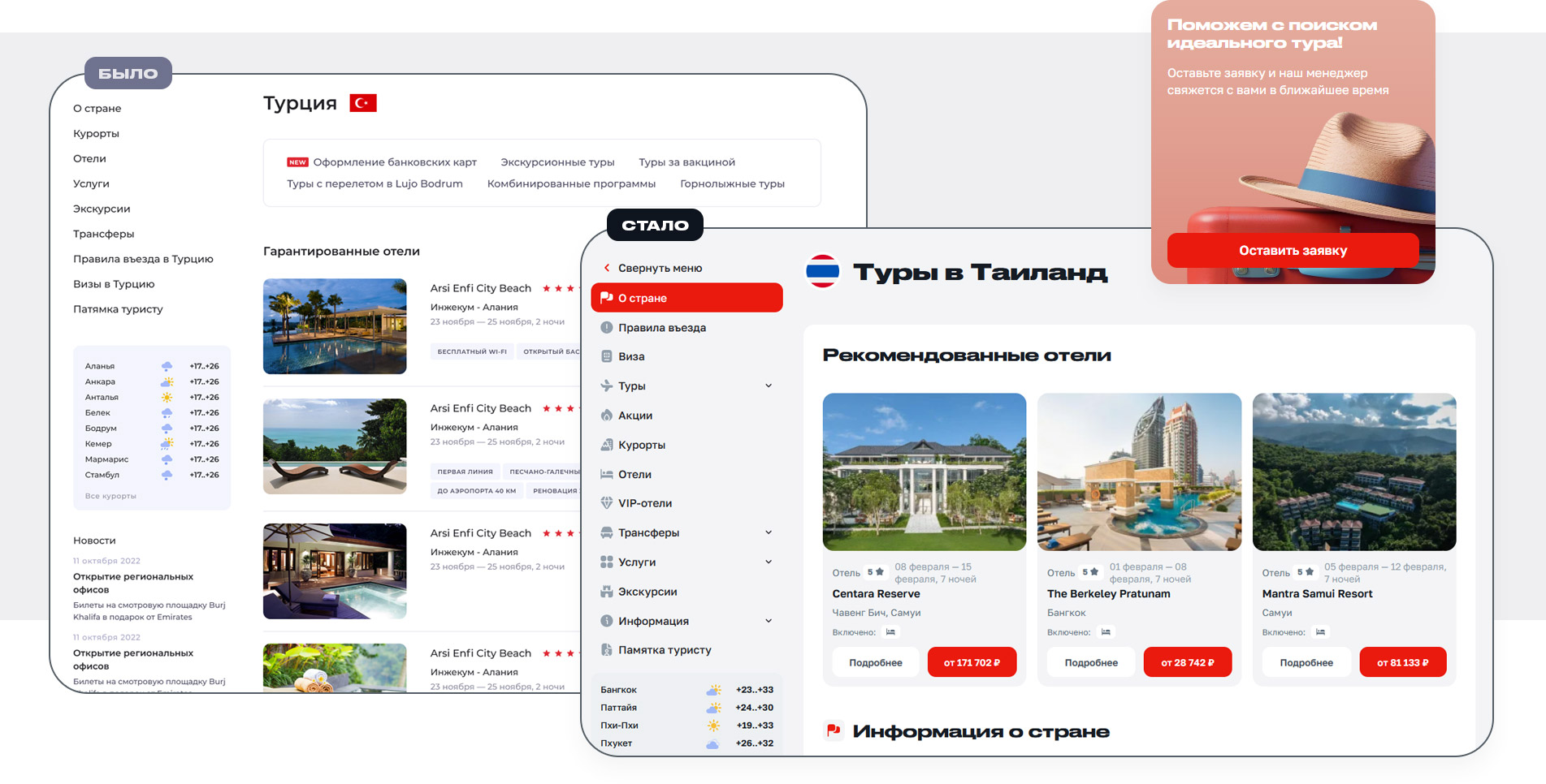 Комплексное внедрение дизайна на сайт туроператора