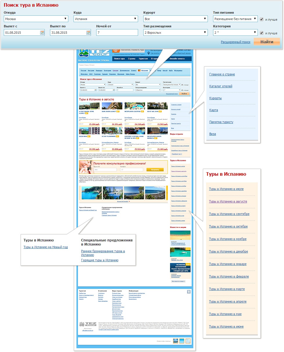 Сайт турагентства розничной сети TEZ TOUR