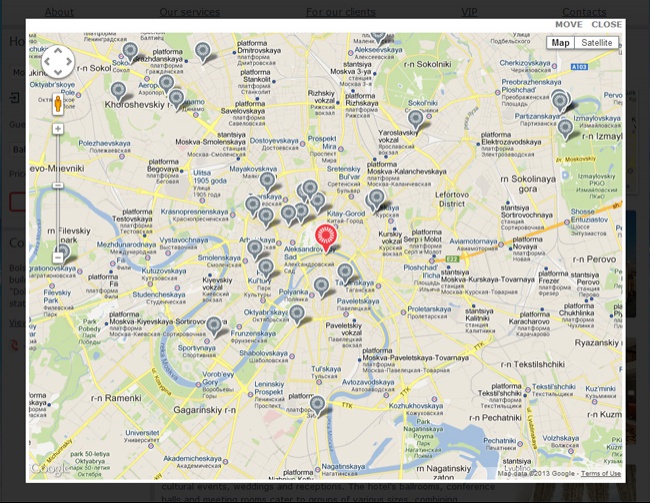 Вывод отелей на карте Google